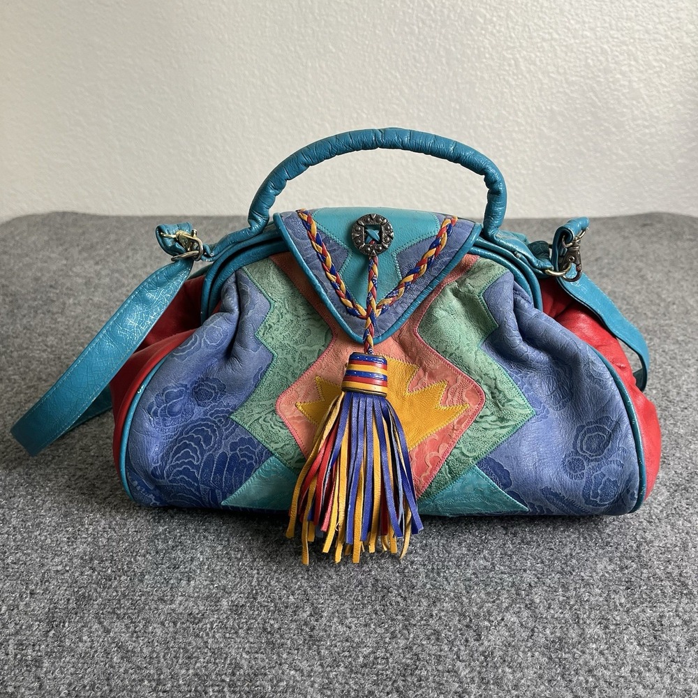 Vintage VIVA of California Color Block Fiesta Leather Handbag Purse Bag